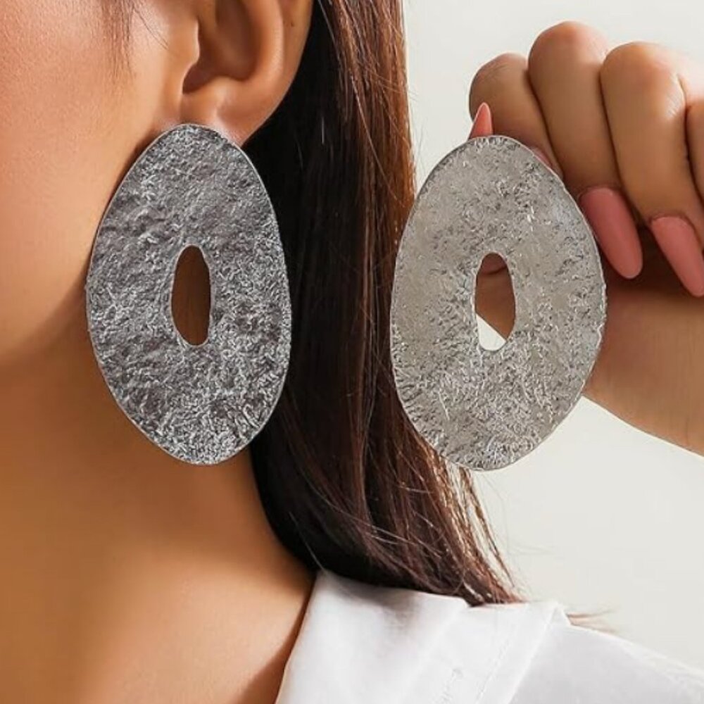 Oversized Silver Statement Earrings - image 1